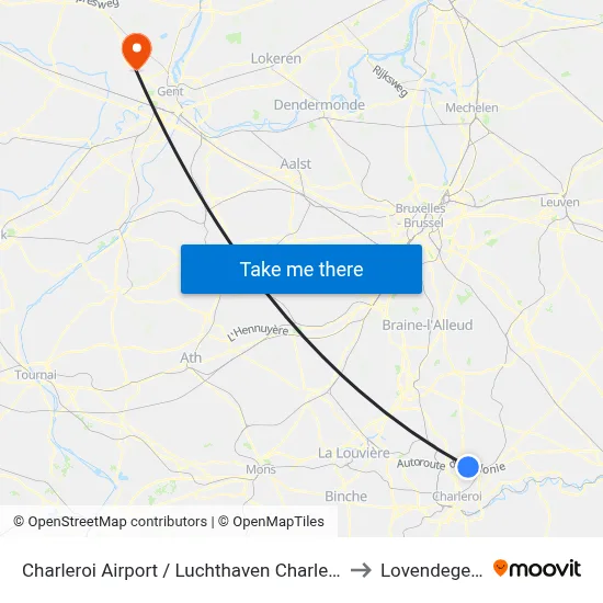 Charleroi Airport / Luchthaven Charleroi to Lovendegem map