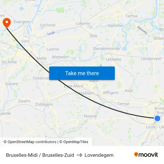 Bruxelles-Midi / Bruxelles-Zuid to Lovendegem map