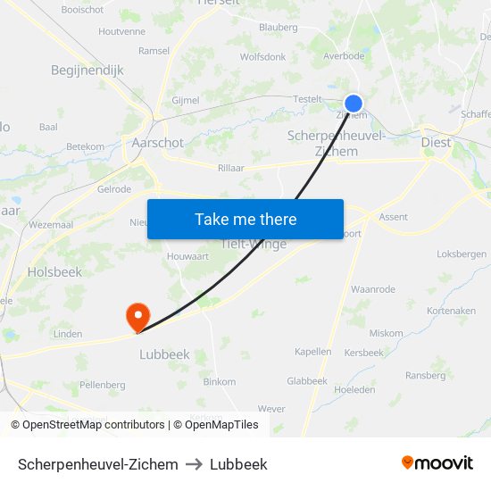Scherpenheuvel-Zichem to Lubbeek map