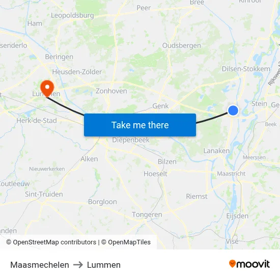 Maasmechelen to Lummen map