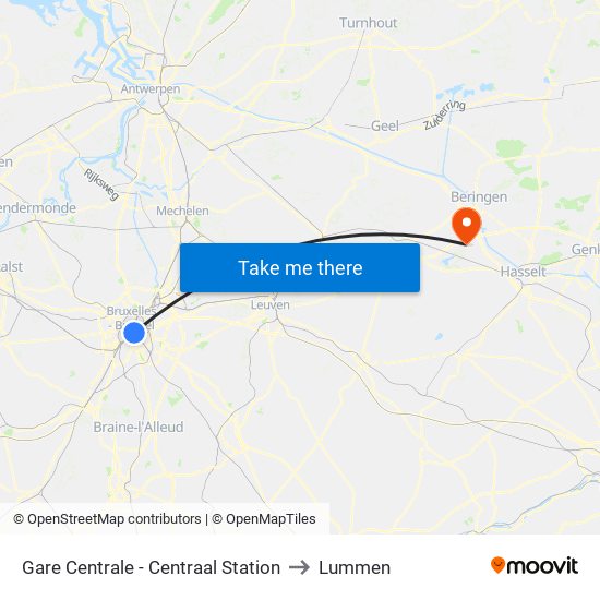 Gare Centrale - Centraal Station to Lummen map