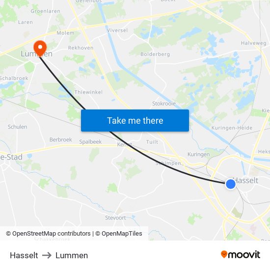 Hasselt to Lummen map