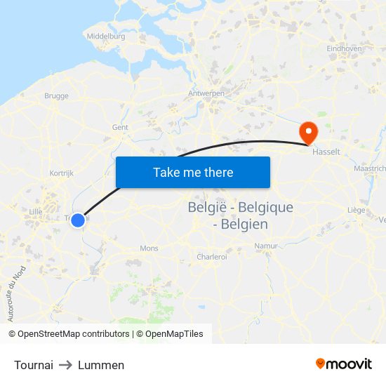 Tournai to Lummen map