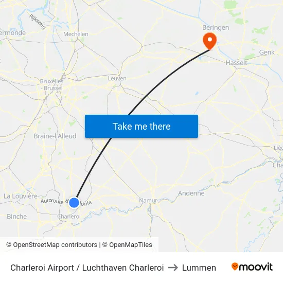 Charleroi Airport / Luchthaven Charleroi to Lummen map