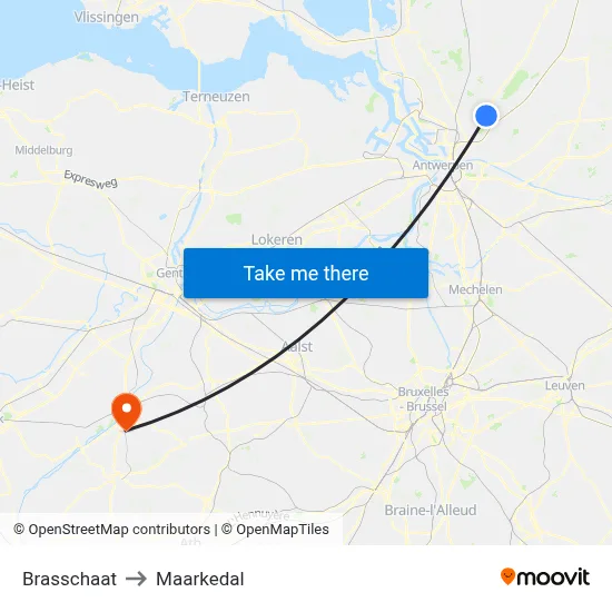 Brasschaat to Maarkedal map