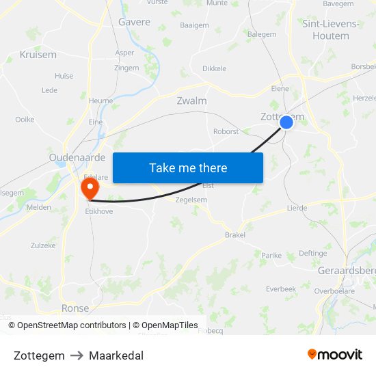 Zottegem to Maarkedal map