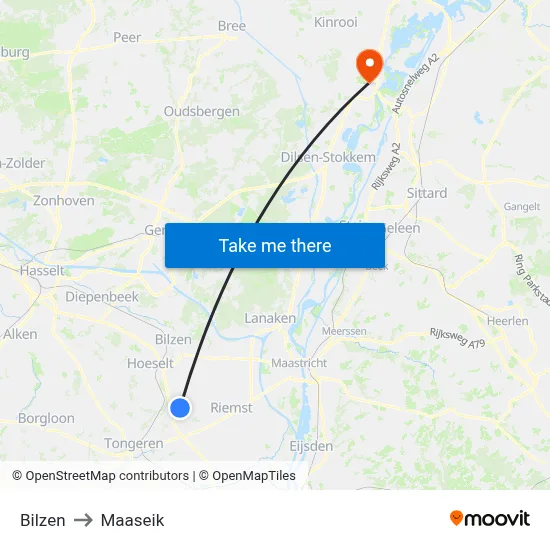 Bilzen to Maaseik map