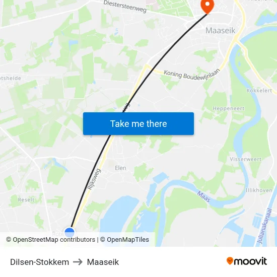 Dilsen-Stokkem to Maaseik map