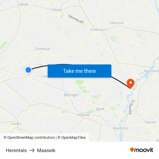 Herentals to Maaseik map