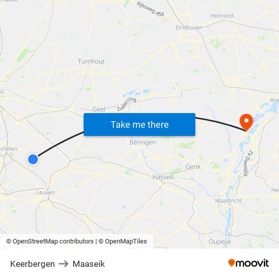 Keerbergen to Maaseik map