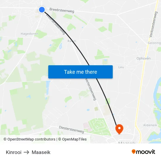 Kinrooi to Maaseik map