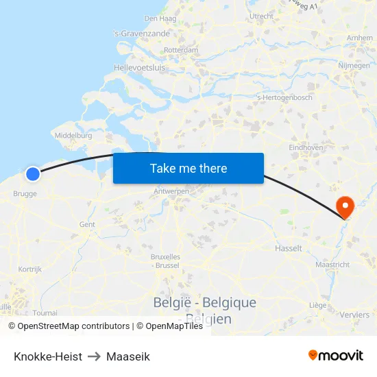 Knokke-Heist to Maaseik map