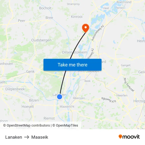 Lanaken to Maaseik map