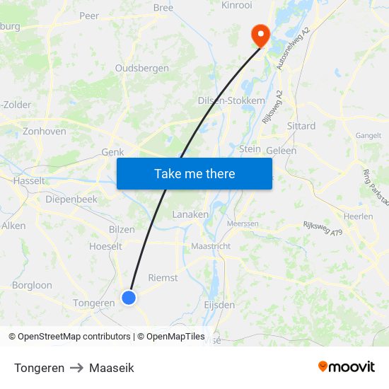 Tongeren to Maaseik map