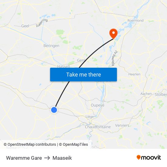 Waremme Gare to Maaseik map