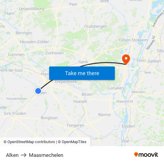 Alken to Maasmechelen map