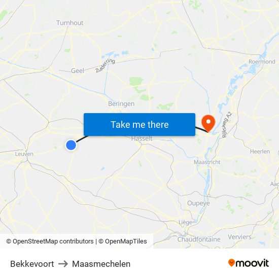 Bekkevoort to Maasmechelen map