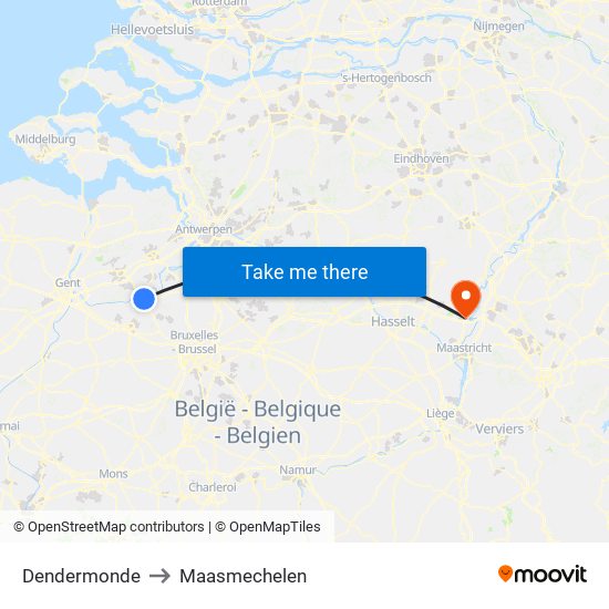 Dendermonde to Maasmechelen map