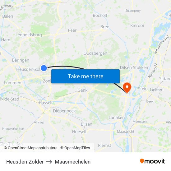 Heusden-Zolder to Maasmechelen map