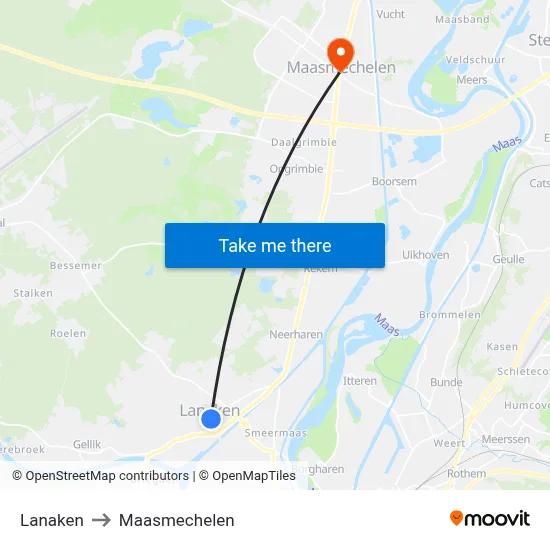 Lanaken to Maasmechelen map