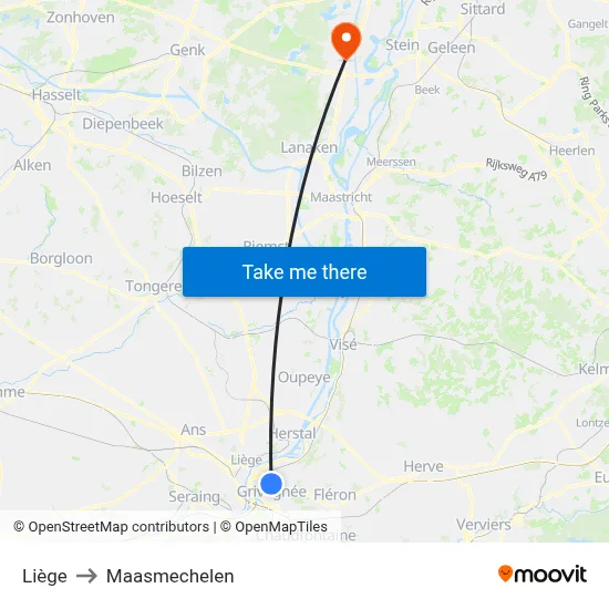 Liège to Maasmechelen map