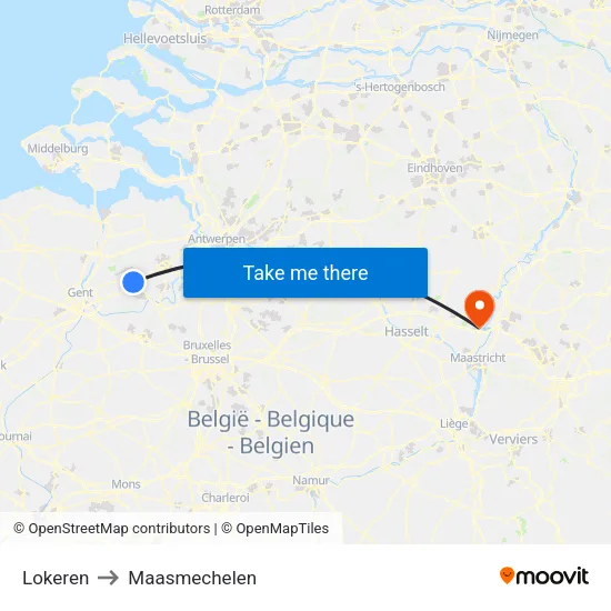 Lokeren to Maasmechelen map