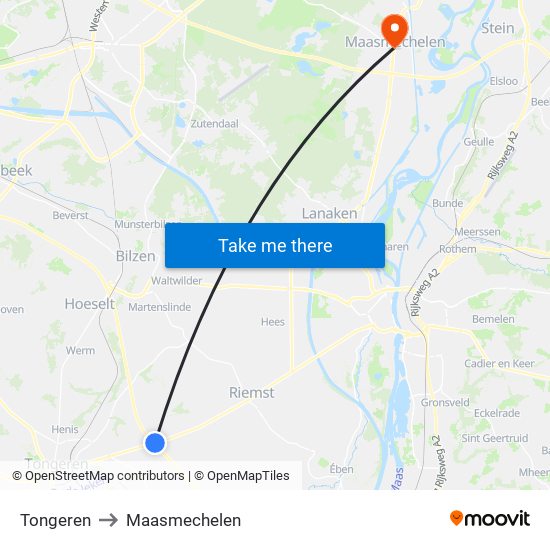 Tongeren to Maasmechelen map