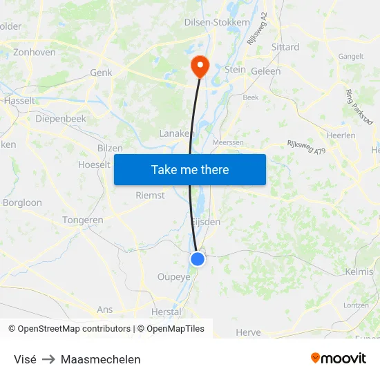 Visé to Maasmechelen map