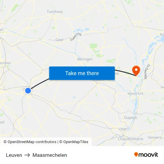 Leuven to Maasmechelen map