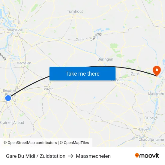 Gare Du Midi / Zuidstation to Maasmechelen map