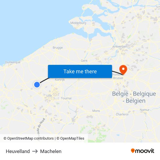 Heuvelland to Machelen map