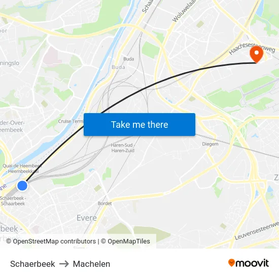 Schaerbeek to Machelen map