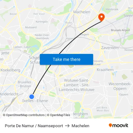 Porte De Namur / Naamsepoort to Machelen map