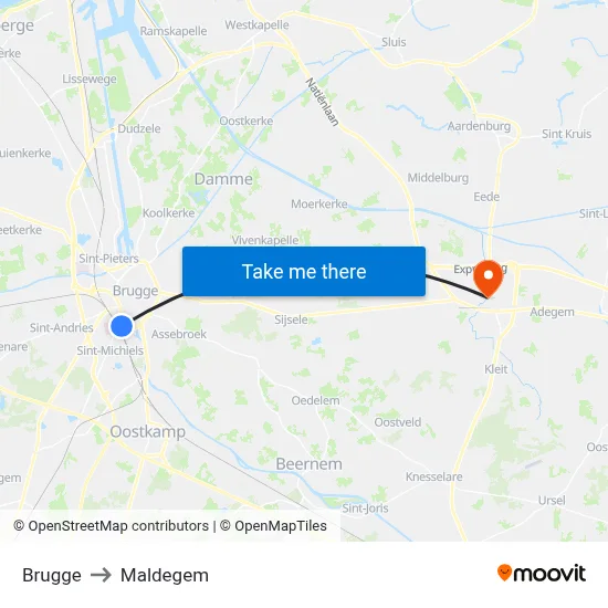 Brugge to Maldegem map