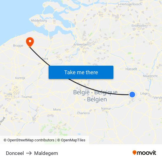 Donceel to Maldegem map