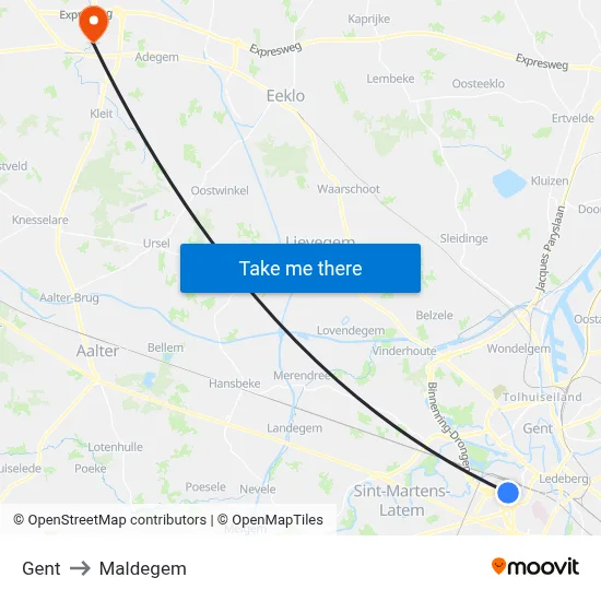Gent to Maldegem map