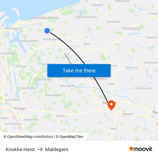 Knokke-Heist to Maldegem map