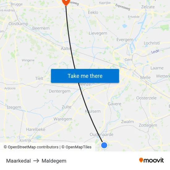 Maarkedal to Maldegem map