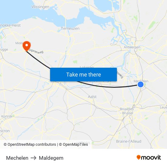 Mechelen to Maldegem map