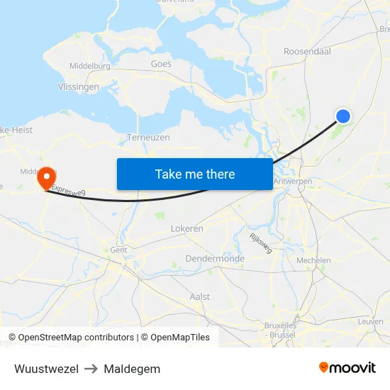 Wuustwezel to Maldegem map