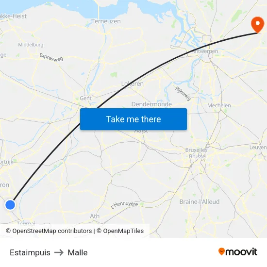Estaimpuis to Malle map