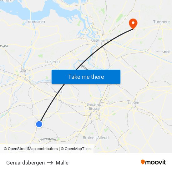 Geraardsbergen to Malle map