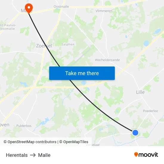 Herentals to Malle map