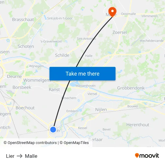 Lier to Malle map