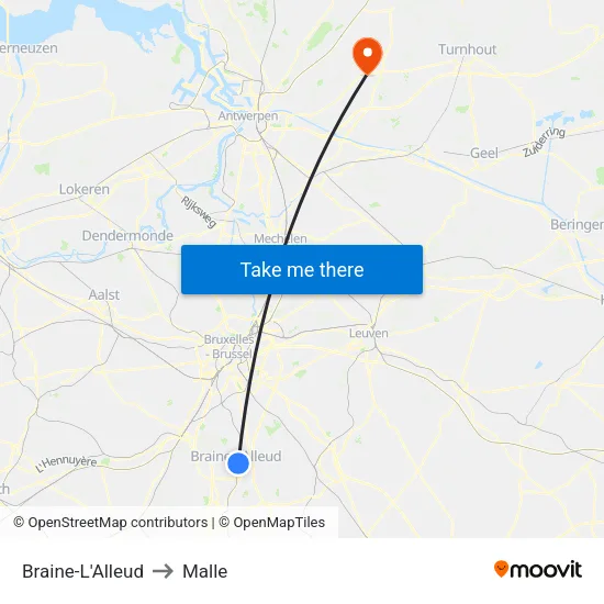 Braine-L'Alleud to Malle map