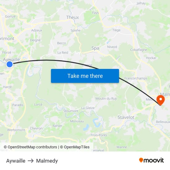 Aywaille to Malmedy map