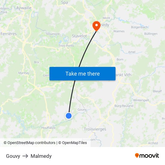 Gouvy to Malmedy map