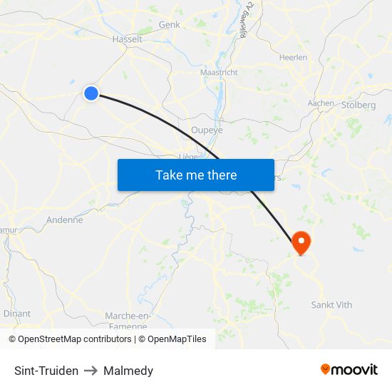 Sint-Truiden to Malmedy map