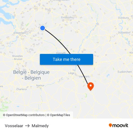 Vosselaar to Malmedy map