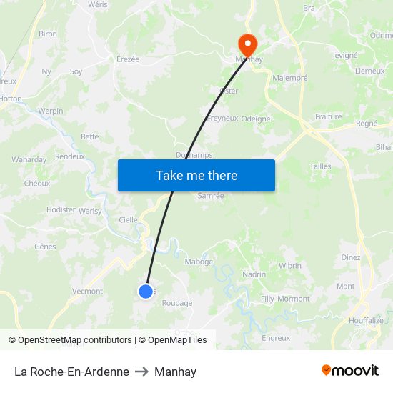 La Roche-En-Ardenne to Manhay map